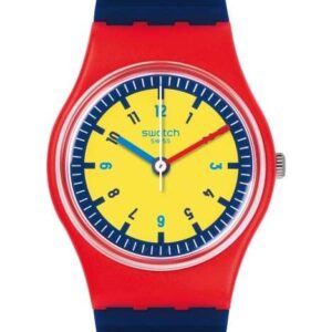 Swatch Bambino Blue Silicone Strap Red Plastic Case Kids' Watch LR131 25mm