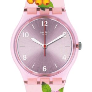 Swatch Merry Berry 34mm Pink Plastic Case Pink Silicone Strap Girls Watch GP150