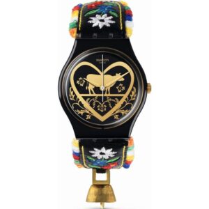 Die Glocke Original Gent Black Dial Black Embroidered Strap Ladies Watch GB285