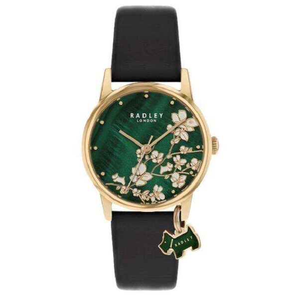 Radley Botanical Garden Quartz Green Dial Black Leather Strap Ladies Watch RY2882