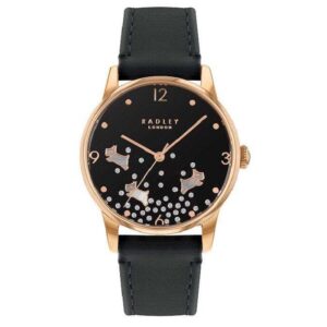 Radley Ditsy Glitter Dog Quartz Black Dial Rose Gold PVD Stainless Steel Ladies Watch RY2890