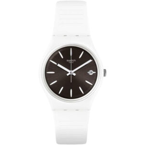 Swatch Anti Slip White Silicone Strap Case Black Dial Unisex Watch GW410