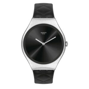 Swatch Irony Quartz Black Dial Black Leather Strap Ladies Watch SYXS136