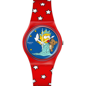 Swatch Little Lady Liberty Blue Dial Silicon Strap Unisex Watch SO28Z120