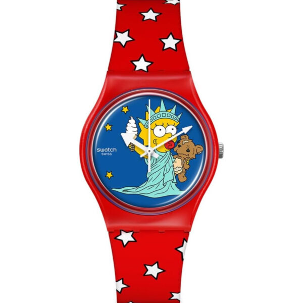 Swatch Little Lady Liberty Blue Dial Silicon Strap Unisex Watch SO28Z120