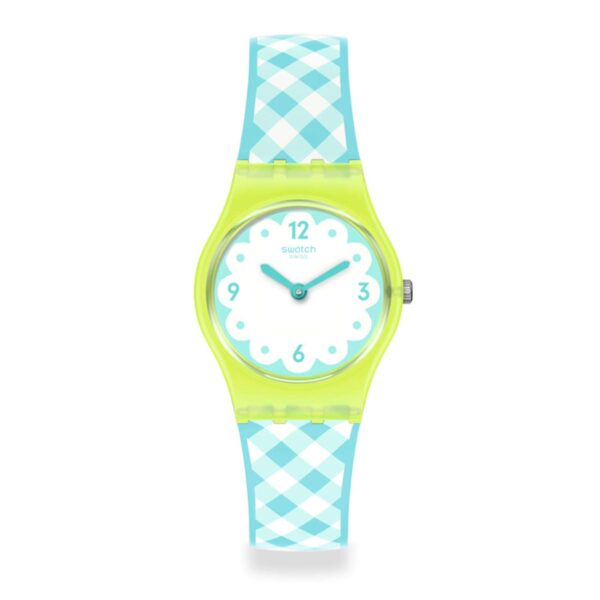 Swatch Picmika Quartz White Dial Blue White Strap Ladies Watch LJ112