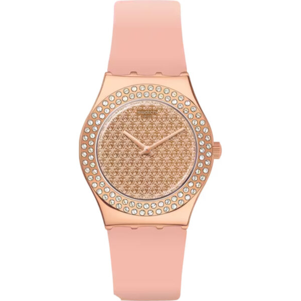 Swatch Pink Dial Confusion Quartz Silicone Strap Ladies Watch YLG140