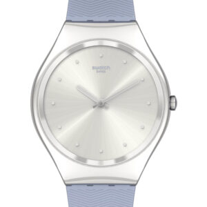 Swatch Skin Irony Blue Moire Quartz Silver Dial Blue Silicone Strap Ladies Watch SYXS134