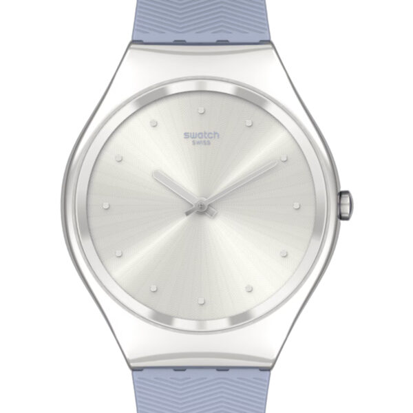 Swatch Skin Irony Blue Moire Quartz Silver Dial Blue Silicone Strap Ladies Watch SYXS134