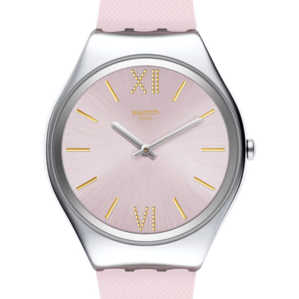 Swatch Skin Lavanda Quartz Pink Dial Silicone Strap Ladies Watch SYXS124