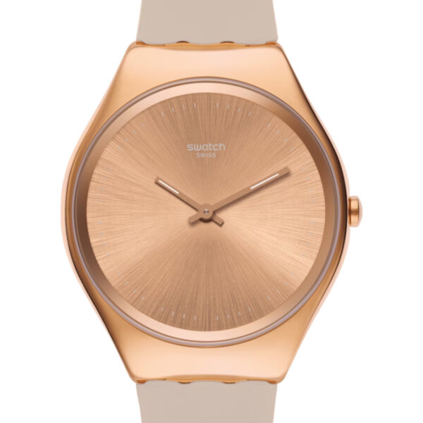 Swatch Skinrosee Rose Gold Stainless Steel Case Silicone Strap Pink Dial Ladies Watch SYXG101