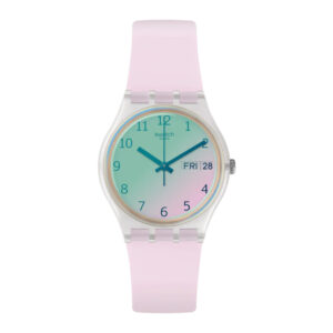 Swatch Ultrarose Light Pink Silicone Strap Pink Spectrum Dial Ladies Watch GE714 34mm