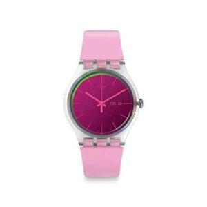 Swatch polarose Pink Silicone Strap Purple Dial Ladies Watch SUOK710